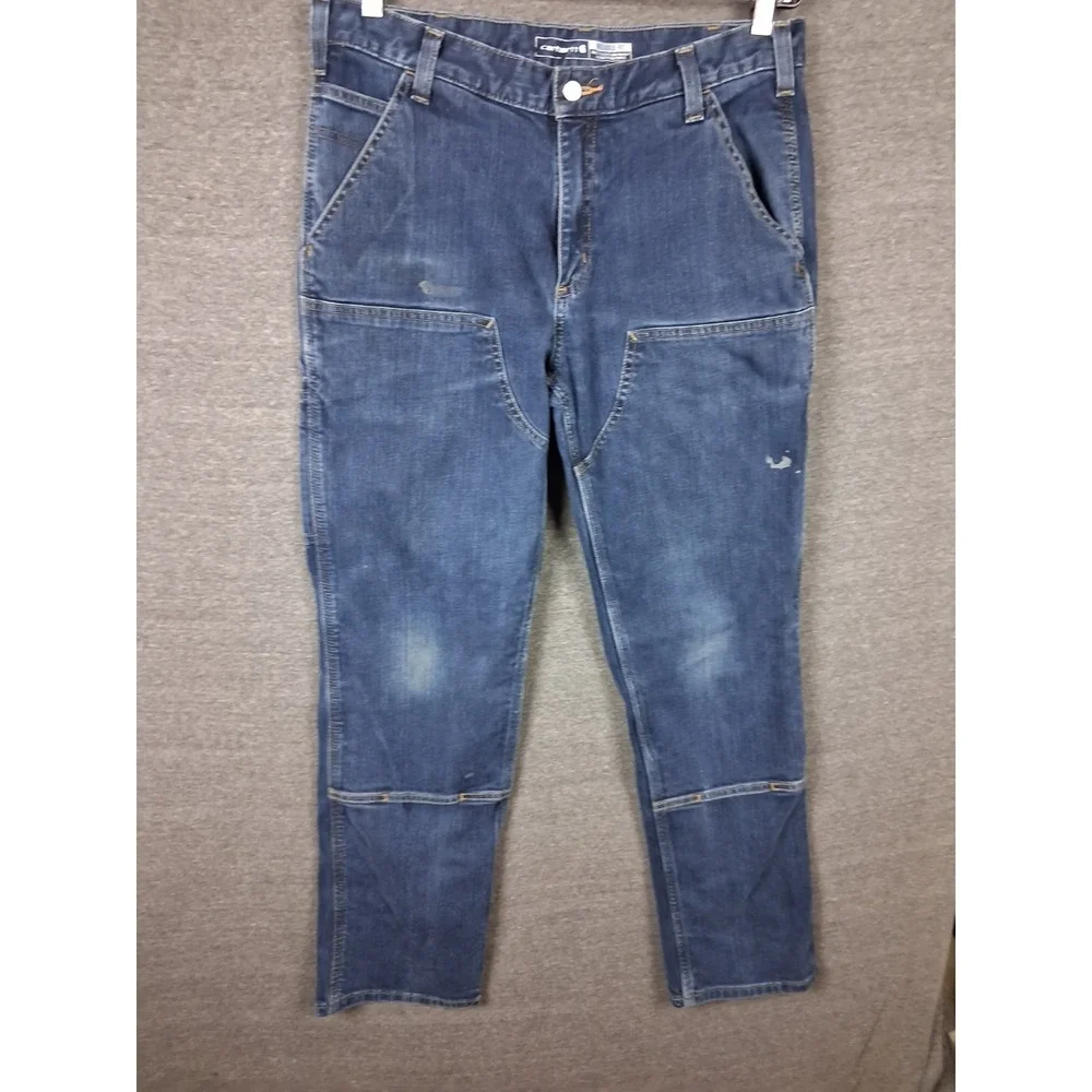 Carhartt Mens Jeans 33x32 Blue Denim‎ Double Front Relaxed Fit Utility Rugged